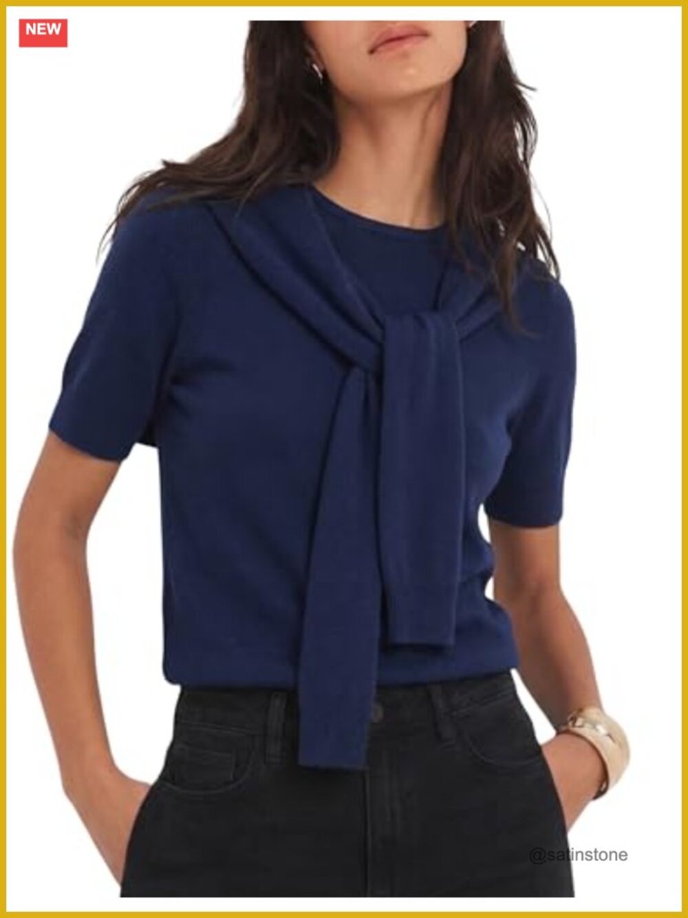 Womens Soft Knit Shawl Pullover Short Sleeve Casual Sweater Tee Cropped Top